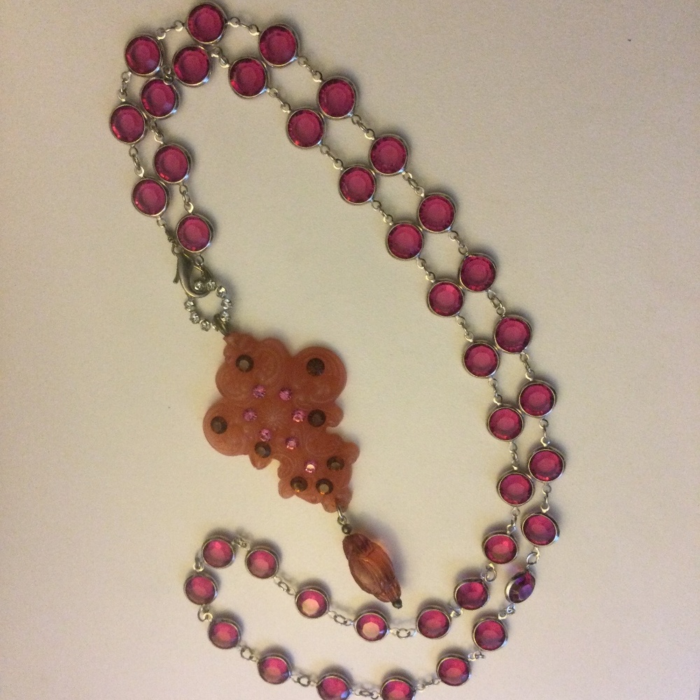 Pink Crystal Silver Chain Necklace with Tarina Tarantino Pendant